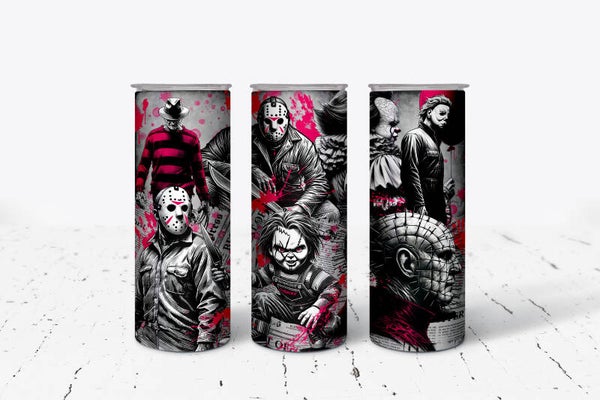 Horror tumbler with pink accent stainless steel personalize