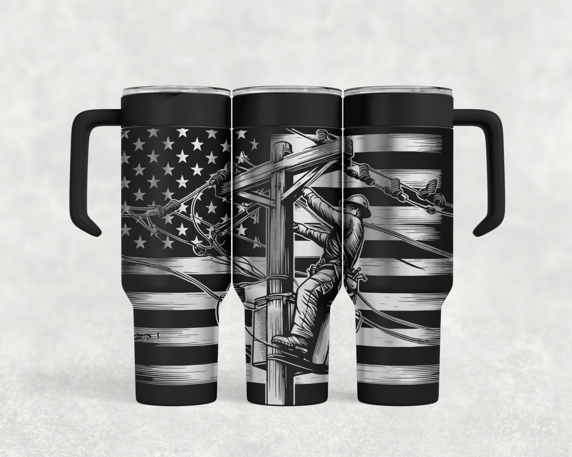 40oz Laser engraved Lineman tumbler stainless steel custom personalized