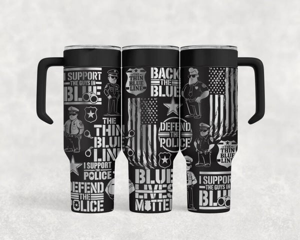 40OZ laser engraved Police stainless steel tumbler custom