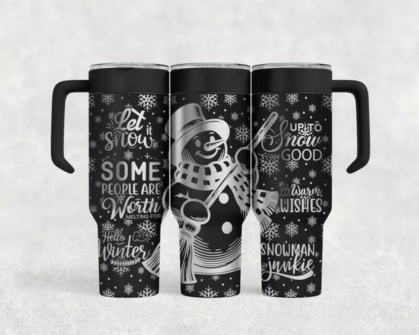 40OZ laser engraved Snowman stainless steel tumbler custom