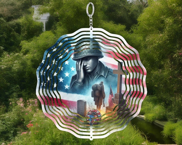 10" Double sided Veteran patriotic wind spinner