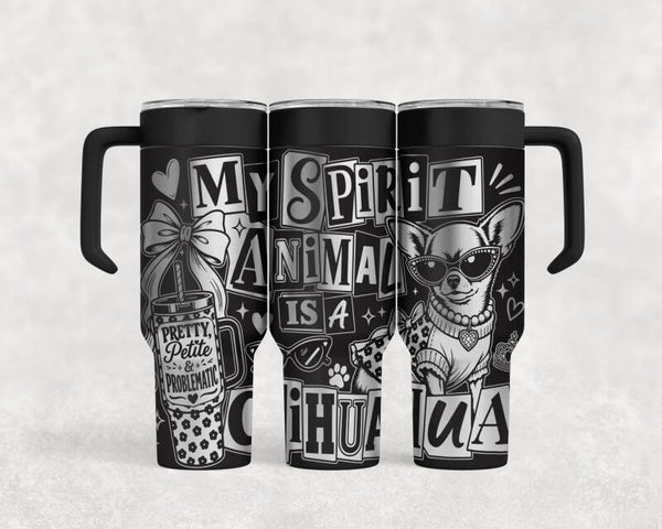 40OZ laser engraved Chihuahua stainless steel tumbler custom