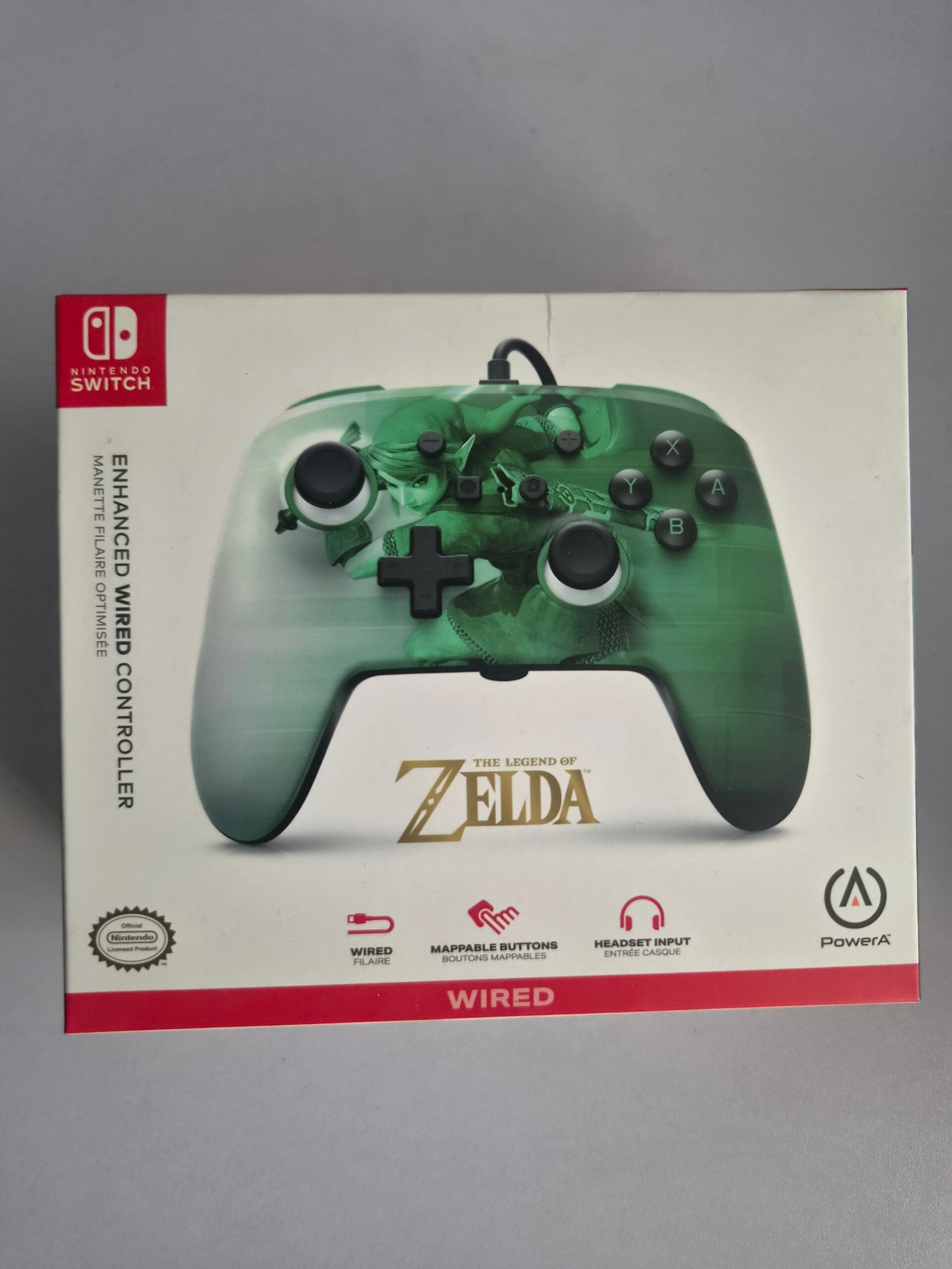 Manette filaire PowerA Enhanced Zelda verte transparente Nintendo Switch