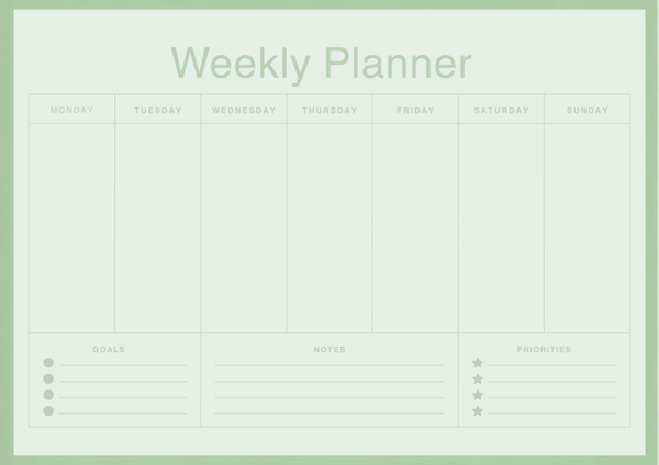 green weekly planner- Digital download