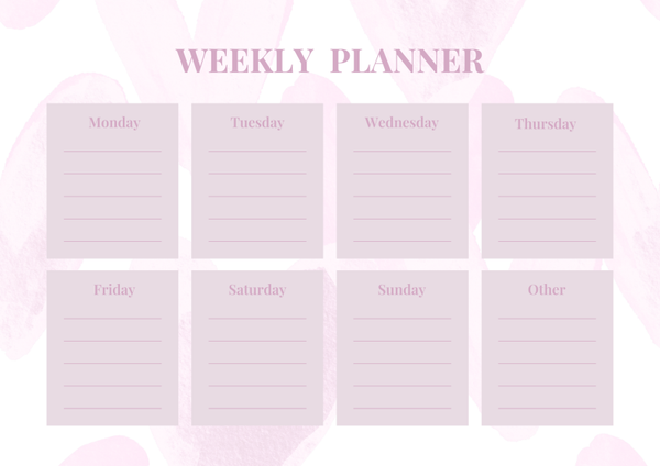 Pink weekly planner- Digital download