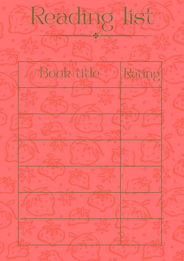 Strawberry themed reading list - Digital download