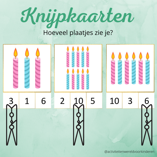 Feest - knijpkaarten tellen  1 t/m 6