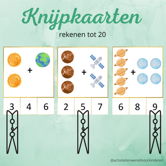 Ruimtevaart - knijpkaarten rekenen tot 20