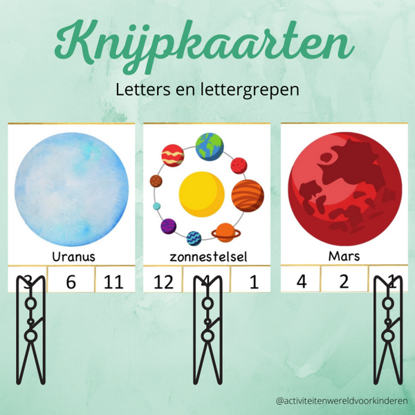Ruimtevaart - knijpkaarten letters/lettergrepen