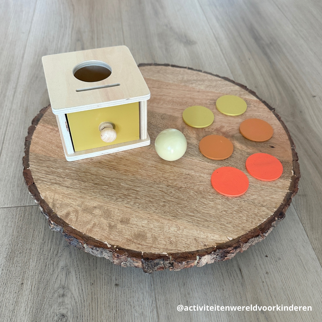 Montessori Houten dropbox bal en munten