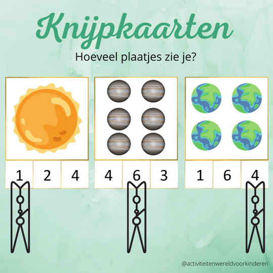 Ruimtevaart - knijpkaarten tellen 1 t/m 6