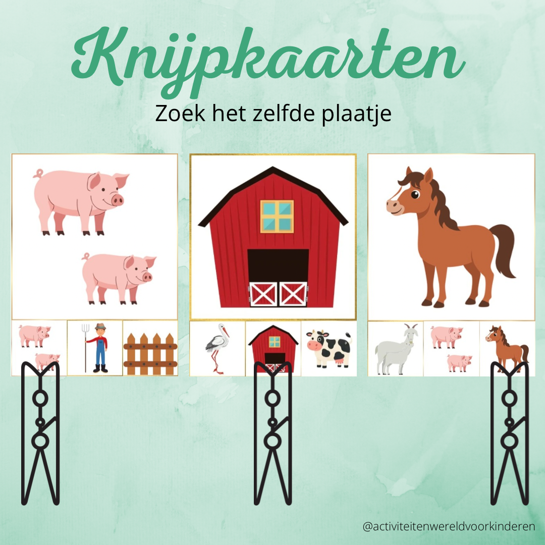 Een nieuw vriendje op de boerderij - knijpkaarten zelfde plaatje