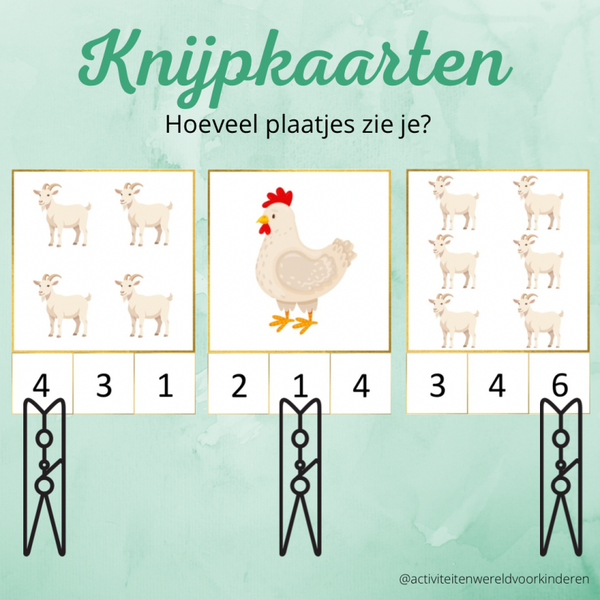 Kom maar, kipjes! - Knijpkaarten tellen 1-24