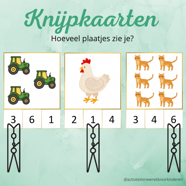 Op de boerderij - Knijpkaarten tellen 1-6