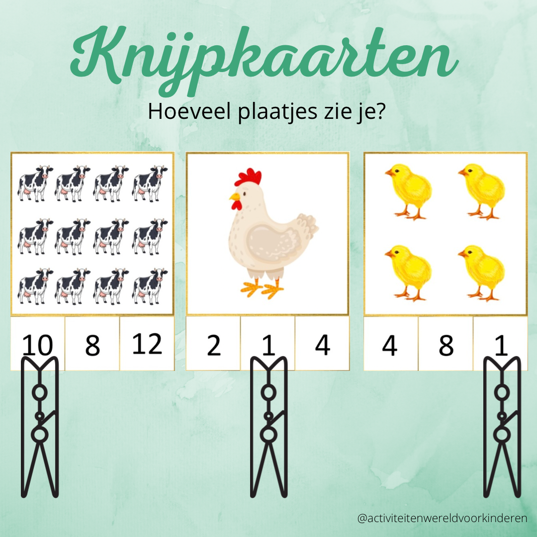 Op de boerderij - Knijpkaarten tellen 1-12