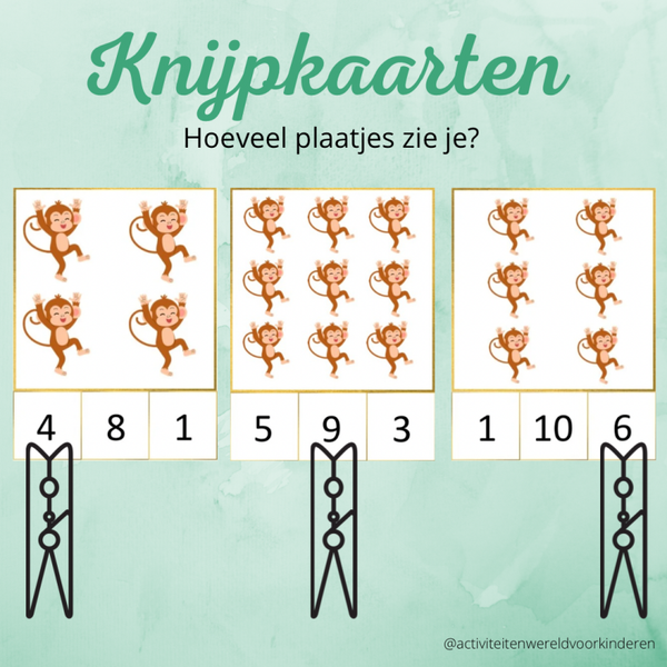 Kleine aap - knijpkaarten tellen 1-24