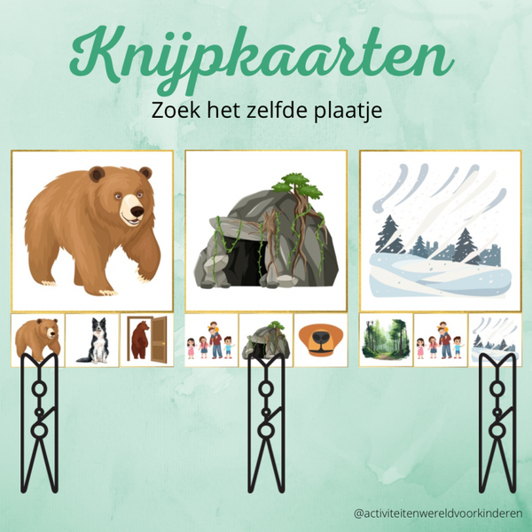 Wij gaan op berenjacht - Knijpkaarten zelfde plaatje