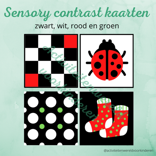 Contrast kaarten - zwart, wit, rood en groen