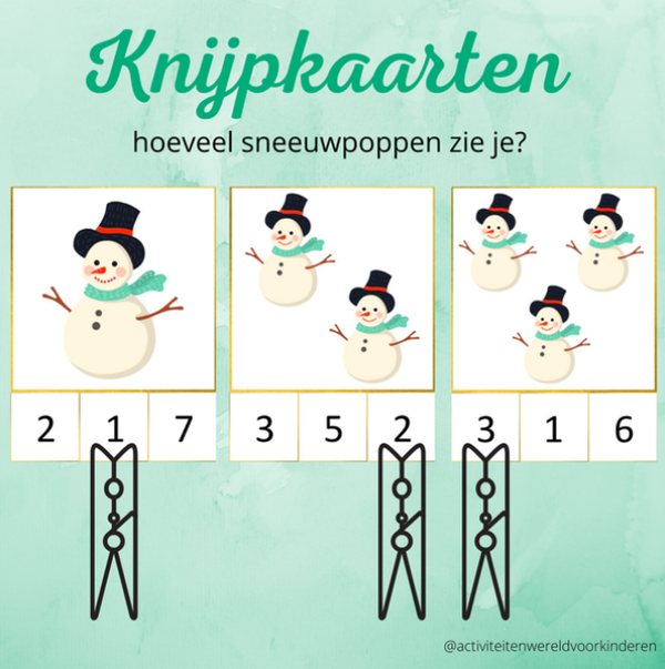 Winter - knijpkaarten tellen 1 t/m 24
