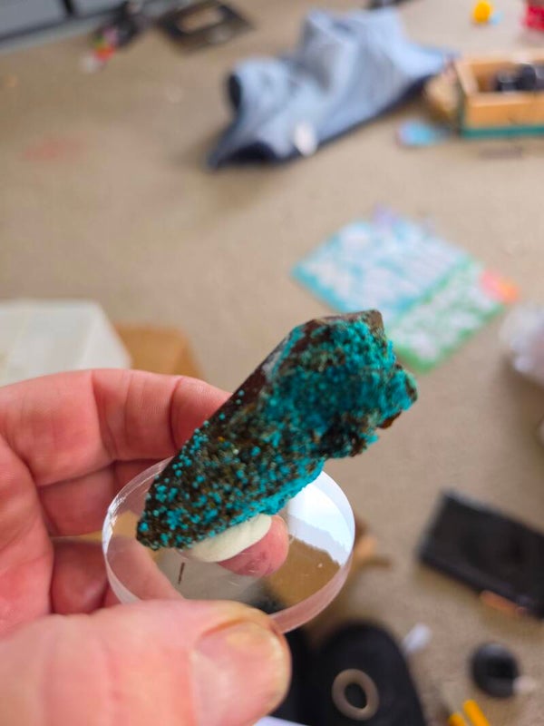 Chrysocolla on Quartz crystal