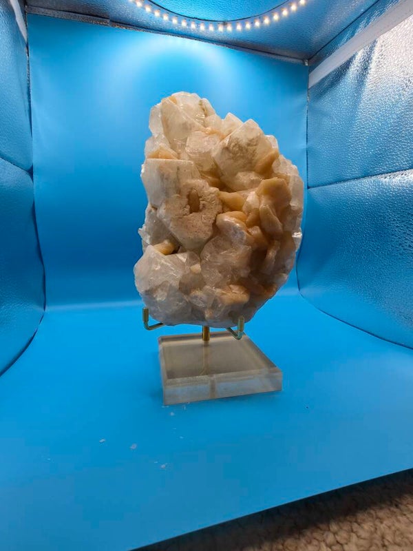 Partly polished Apophylite and Stilbite Cluster