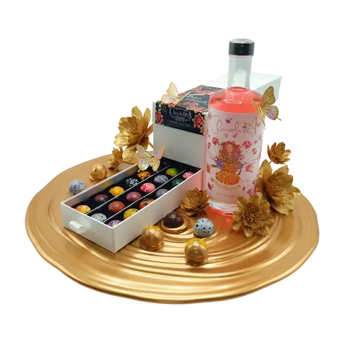 🌺 Cadeaubox Luxe Chocolade assortiment BonBons Truffels & FlowerPower Likeur