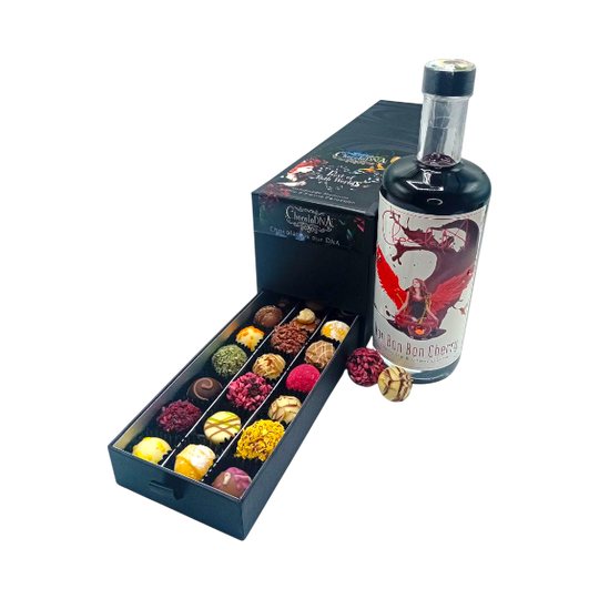 Ladebox mix van Truffels/Bonbons + fles Bonbon Cherry