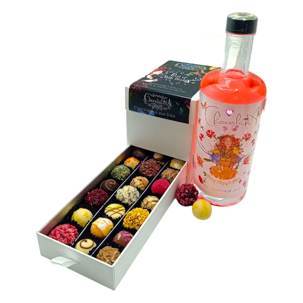 Ladebox Mix van Bonbons en Truffels en Fles Flower Power