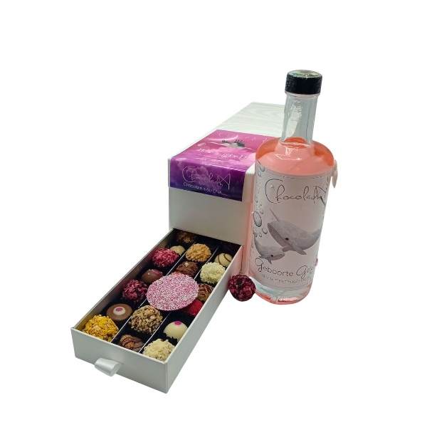Luxe Kraamcadeau voor een Meisje – Chocolade bonbons Lade-Box met Likeur