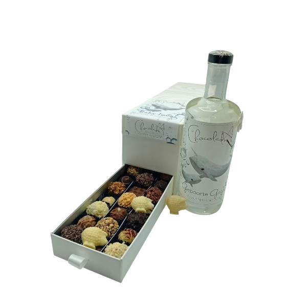 Luxe Kraamcadeau neutraal – Chocolade bonbons Lade-Box met Likeur
