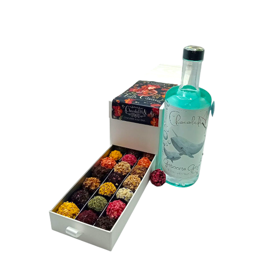 Ladebox met Chocolade Truffels en Fles Boy