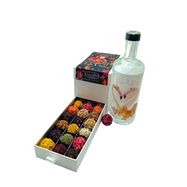 Ladebox met Chocolade Truffels en Fles Bruidstranen