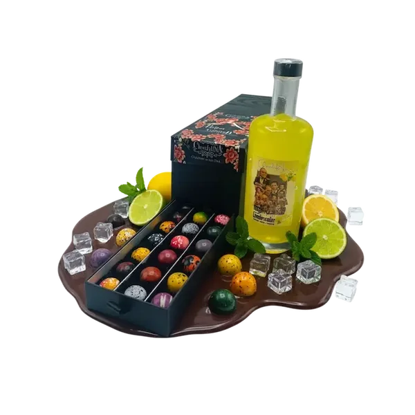 🍋 Cadeaubox Limoncello Luxe cadeaubox met Chocolademix van bonbons & Limoncello Likeur