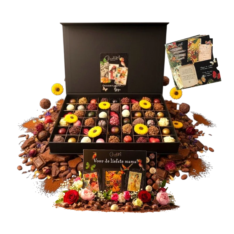 🩷Moederdag 2026 54 stuks  Chocolade Truffels & Bonbons met Poëziealbum Extra Groot  Cadeau voor moeders
