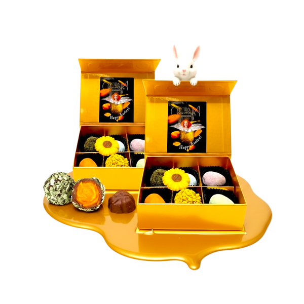 🐰Paasbox 2026 2x stuks Luxe Bonbons, Truffels & Chocolade Eitjes in Gouden Magneetbox