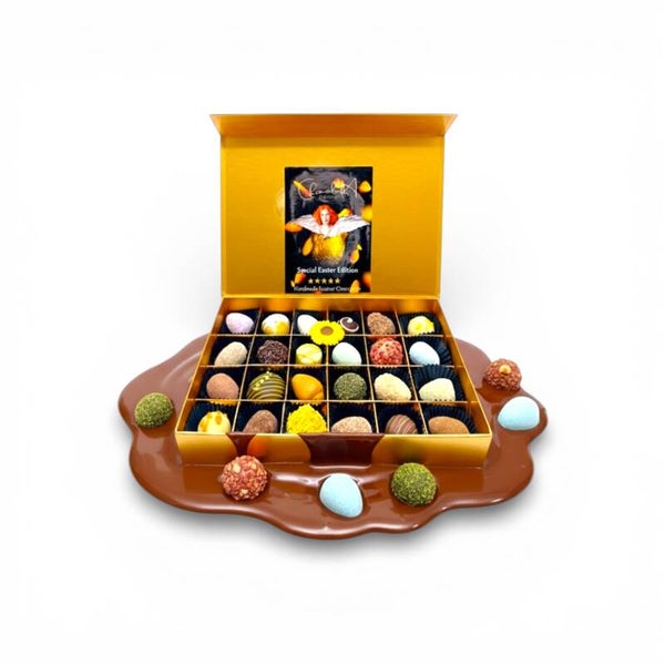 Paasbox 2026 Luxe Bonbons, Truffels & Chocolade Eitjes in Gouden Magneetbox 24 stuks