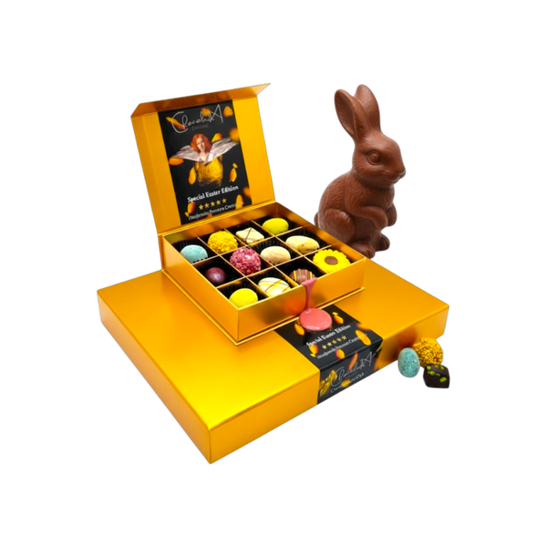 🐰Paasbox 2026 12 Luxe Bonbons, Truffels & Chocolade Eitjes in Gouden Magneetbox