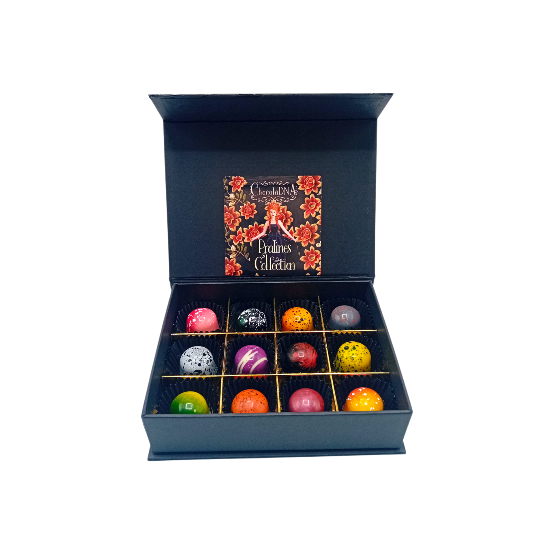 Chocolade Pralines (12 stuks) | Ambachtelijk & Kleurrijk | Chocoseum