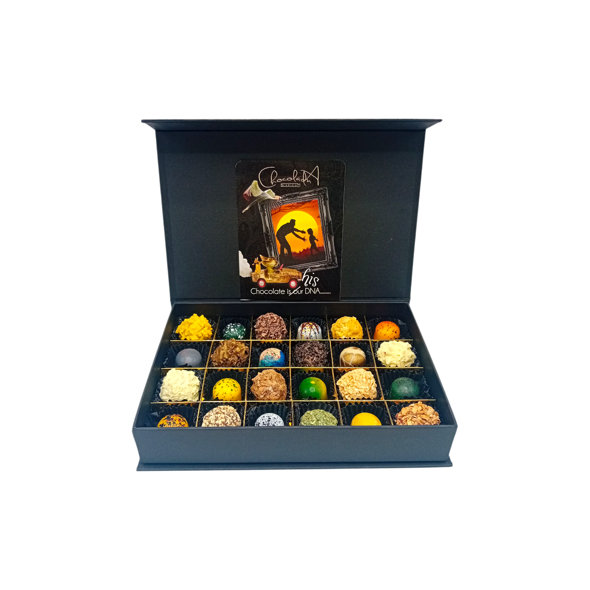 Vaders Chocolade Truffels & Pralines met Poëziealbum  - medium(24 stuks) | Cadeau voor vaders| Chocoseum