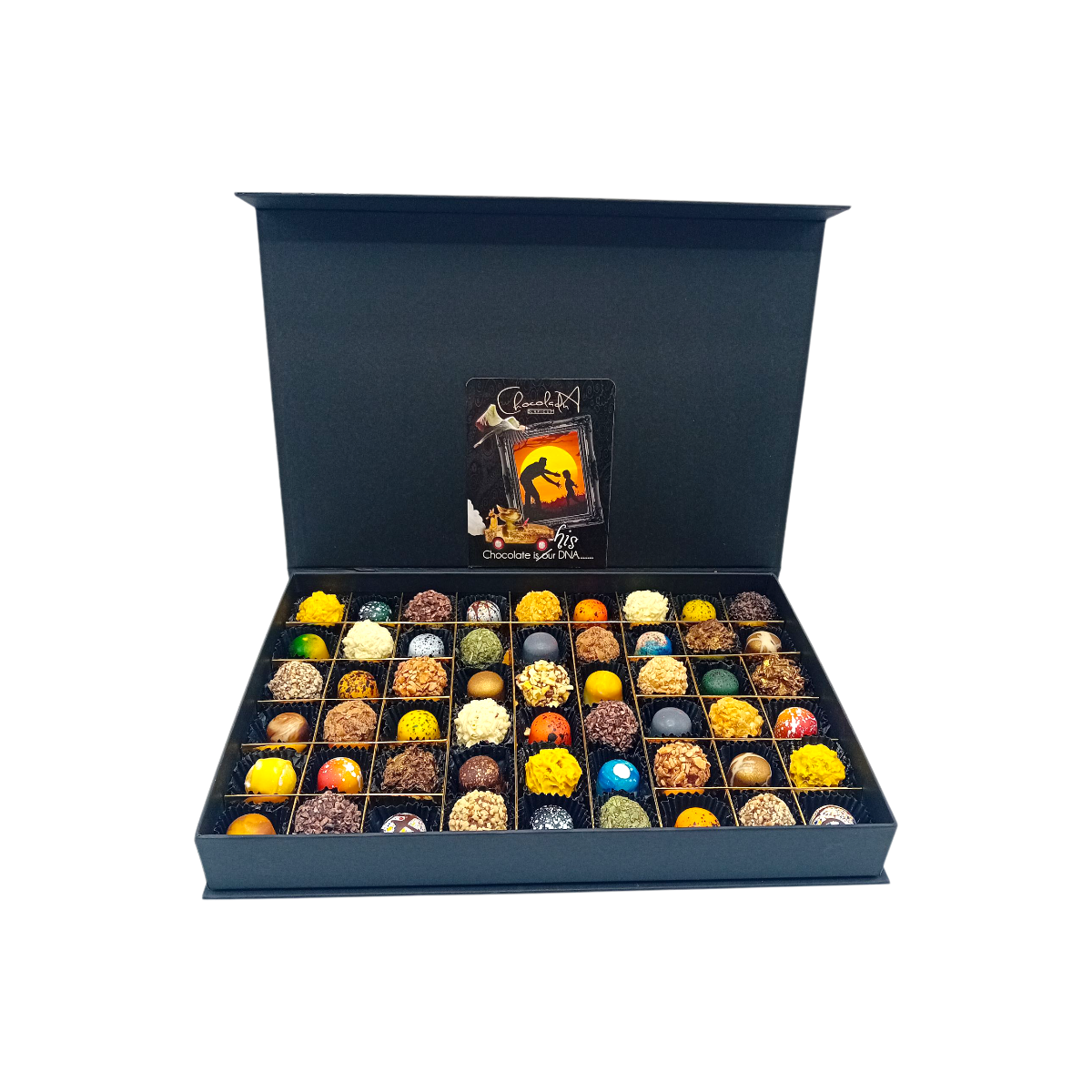 Vaders Chocolade Truffels & Pralines met Poëziealbum  - extra groot ( 54 stuks) | Cadeau voor vaders| Chocoseum