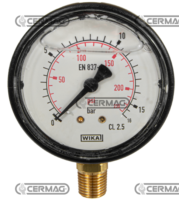 Manometro alla glicerina  Ø 63 mm  Attacco Verticale 1/4" Gas  Scala 0÷16 Bar