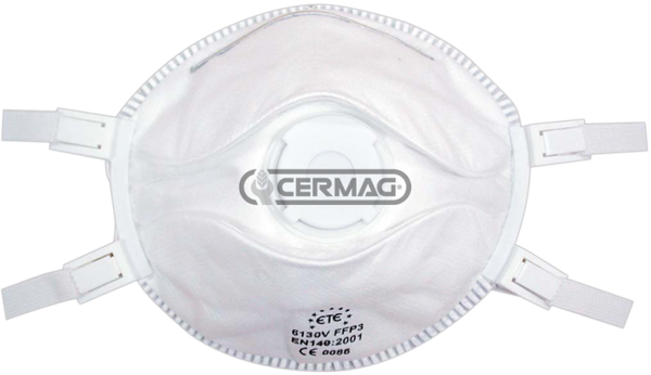 Facciale filtrante con valvola per polveri fibre e fumi tossici  classe di protezione FFP3