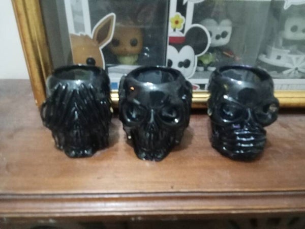 See No Evil, Say No Evil, Hear No Evil Skull Candle Holder