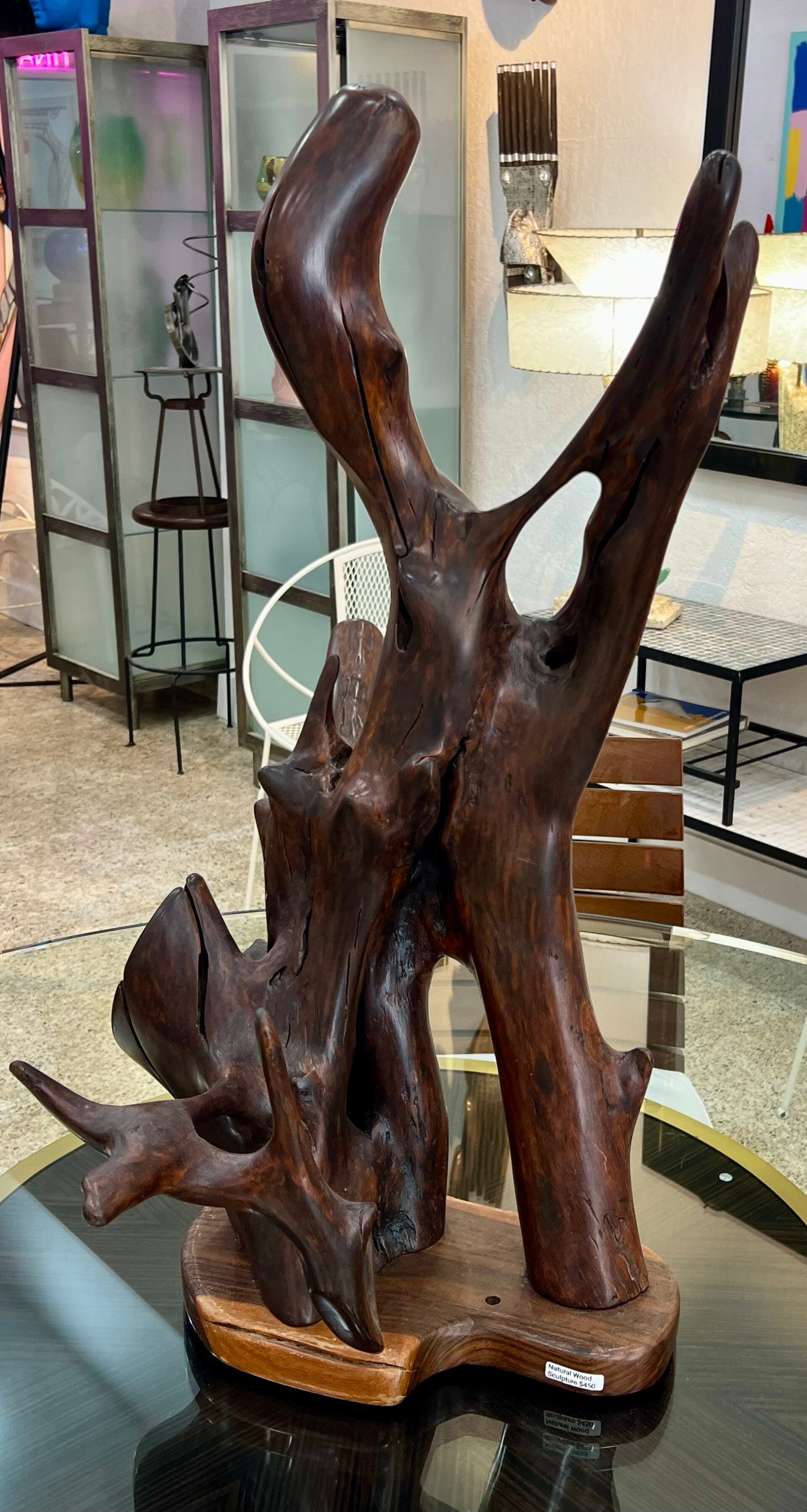 Vintage Olive Wood Primitive Modern Sculpture (1970)