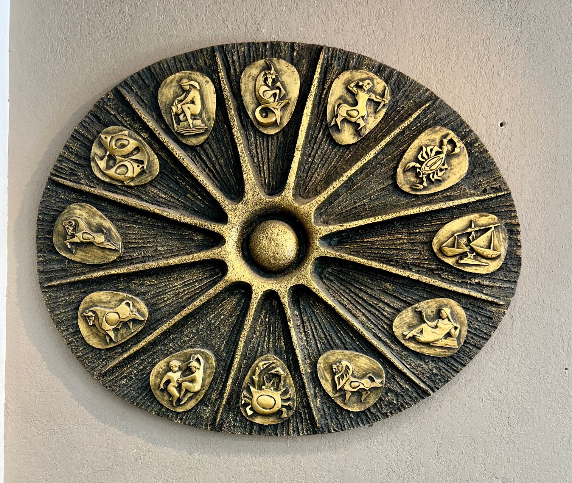 Brutalist Zodiac Hanging Wall Sculpture by J. Segura