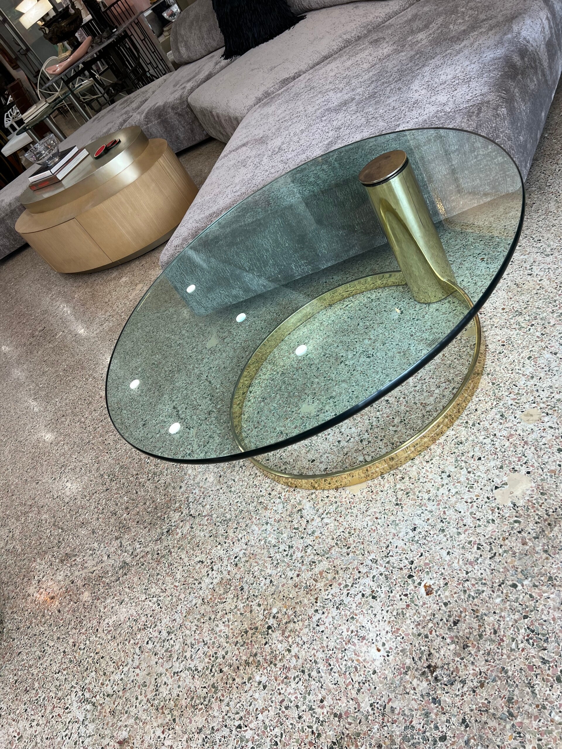 Iconic Leon Rosen Brass and Glass Coffee Table