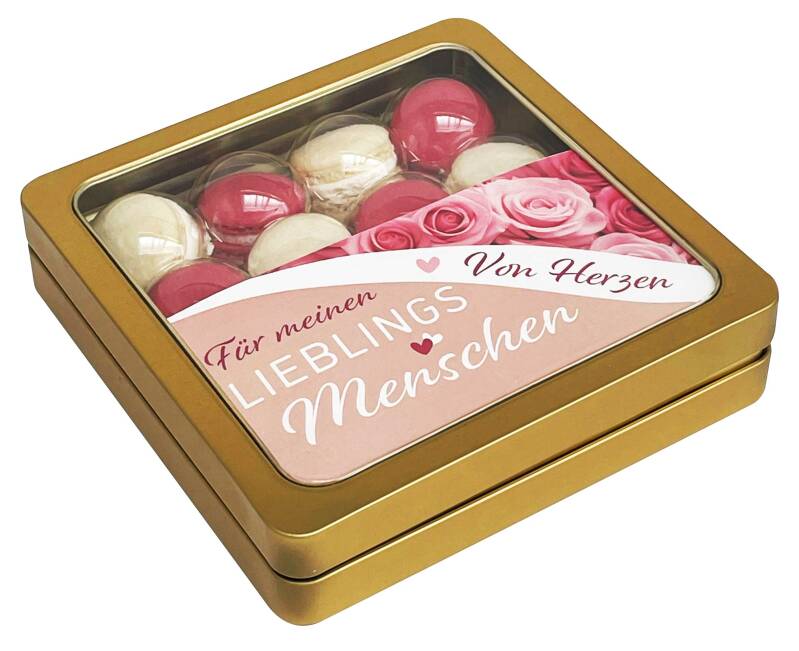 Macarons in goldener Fensterdose „Lieblingsmensch“ - 12,21€/Stück
