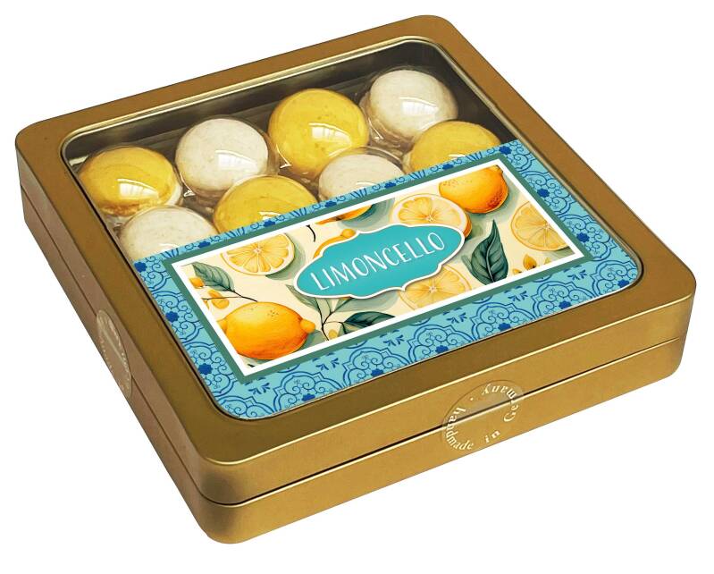 Macarons in goldener Fensterdose - 12,21€/Stück