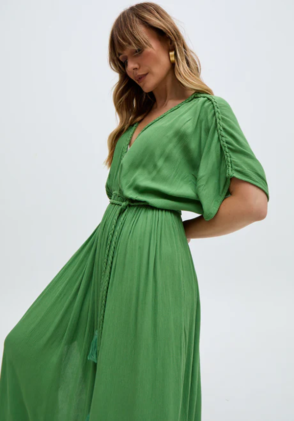 Green Diamond-Embellished Long Dress