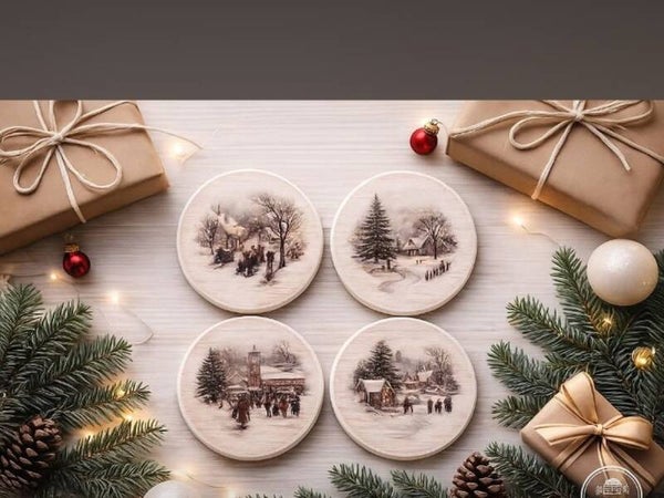 Vintage Christmas Coaster Set